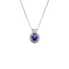 Collar Mirco Visconti de oro blanco con colgante de zafiro de talla ovalada y diamantes