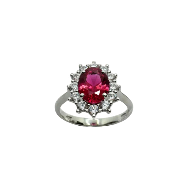 Anello Royal Ring con Pietra Rossa e Contorno di Zirconi AN052