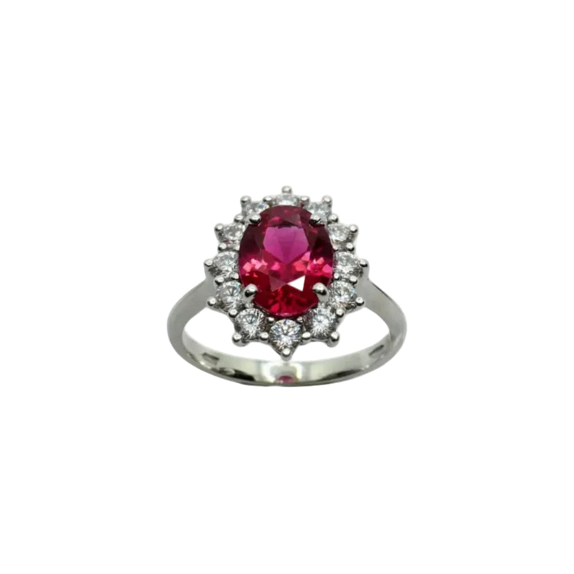 Anello Royal Ring con Pietra Rossa e Contorno di Zirconi AN052