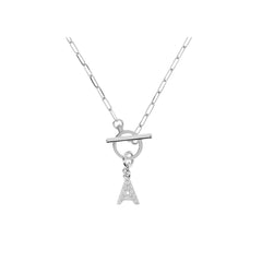 Bronzallure Necklace with Paper Chain with Pavé Letter and T-Bar Clasp