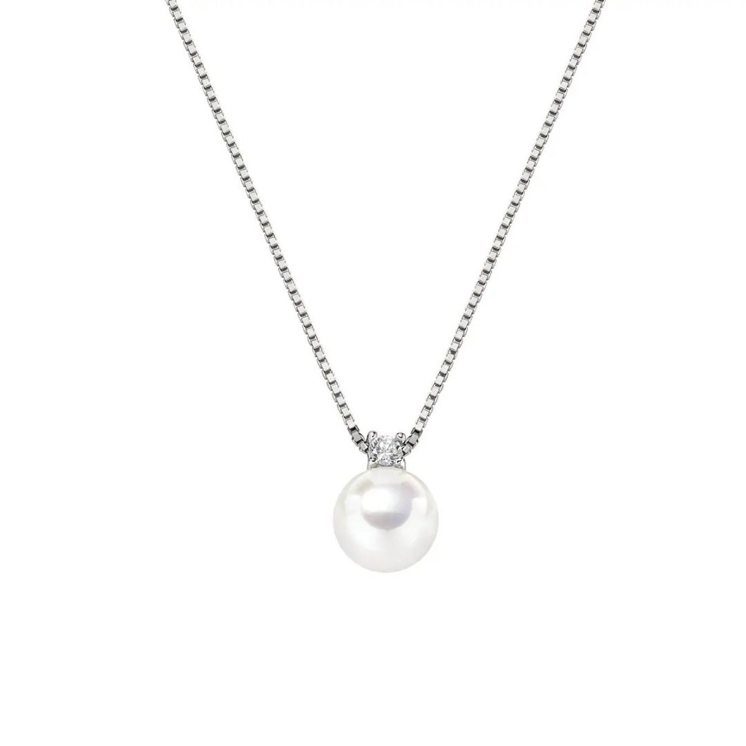 Collana Amen In Argento Con Perla 8 mm E Zircone Bianco CLPBBZ8
