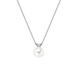 Collana Amen In Argento Con Perla 8 mm E Zircone Bianco CLPBBZ8