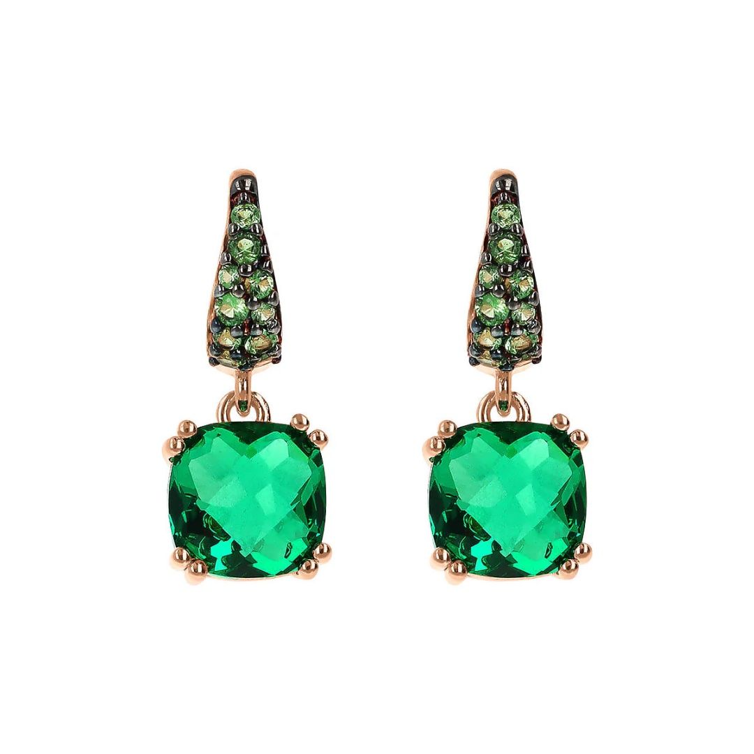 Orecchini Bronzallure Pendenti Con Prisma Gem Verdi Quadrata E Pavé WSBZ02182.EM
