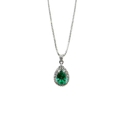 Mirco Visconti White Gold Necklace with Emerald Drop Pendant and Diamond Surround