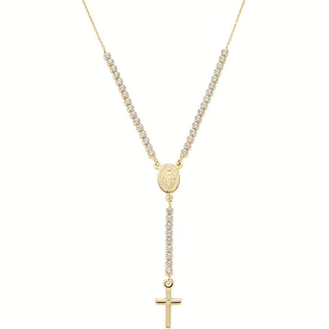 Collana Amen Rosario Dorato Con Zirconi Bianchi