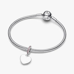 Pandora Heart Pendant Charm to Engrave with Pink Stones