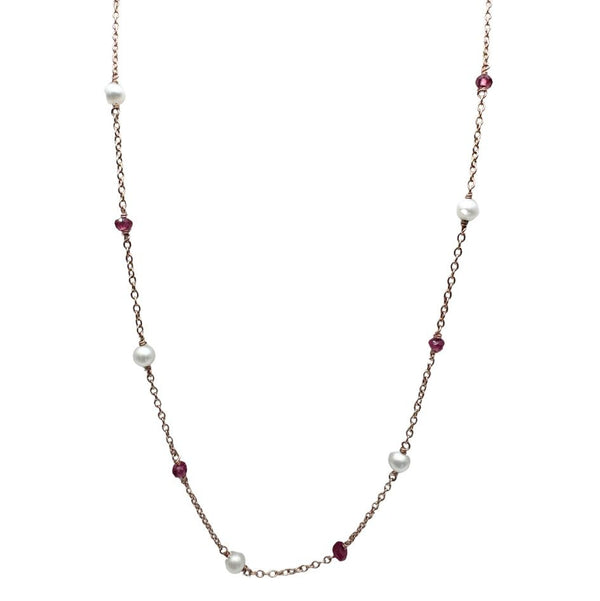 Collana in Oro Rosa 18 KT con Granato e Perle CLS006