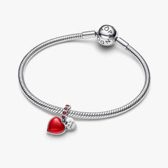 Charm colgante de doble corazón de Pandora en cristal de Murano rojo