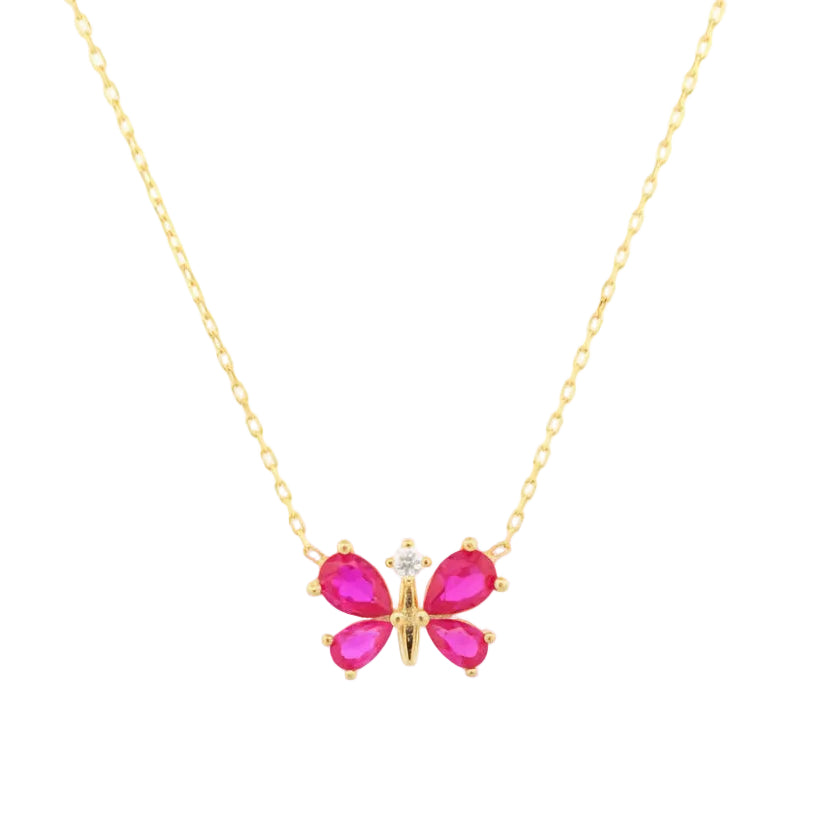 Marcello Pane Gold Pink Butterfly Necklace