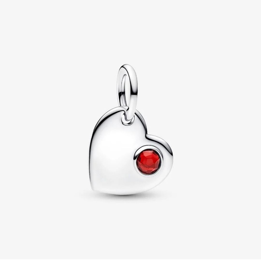 Charm Pandora para colgante de corazón con piedra roja oscura de enero