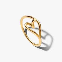 Anillo Pandora de corazón pequeño con línea sinuosa, chapado en oro de 14 quilates
