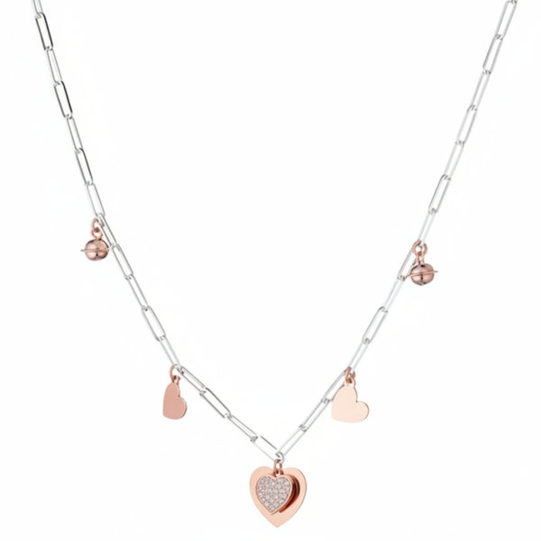 Marcello Pane Pepite Boules Necklace with Rosé Hearts