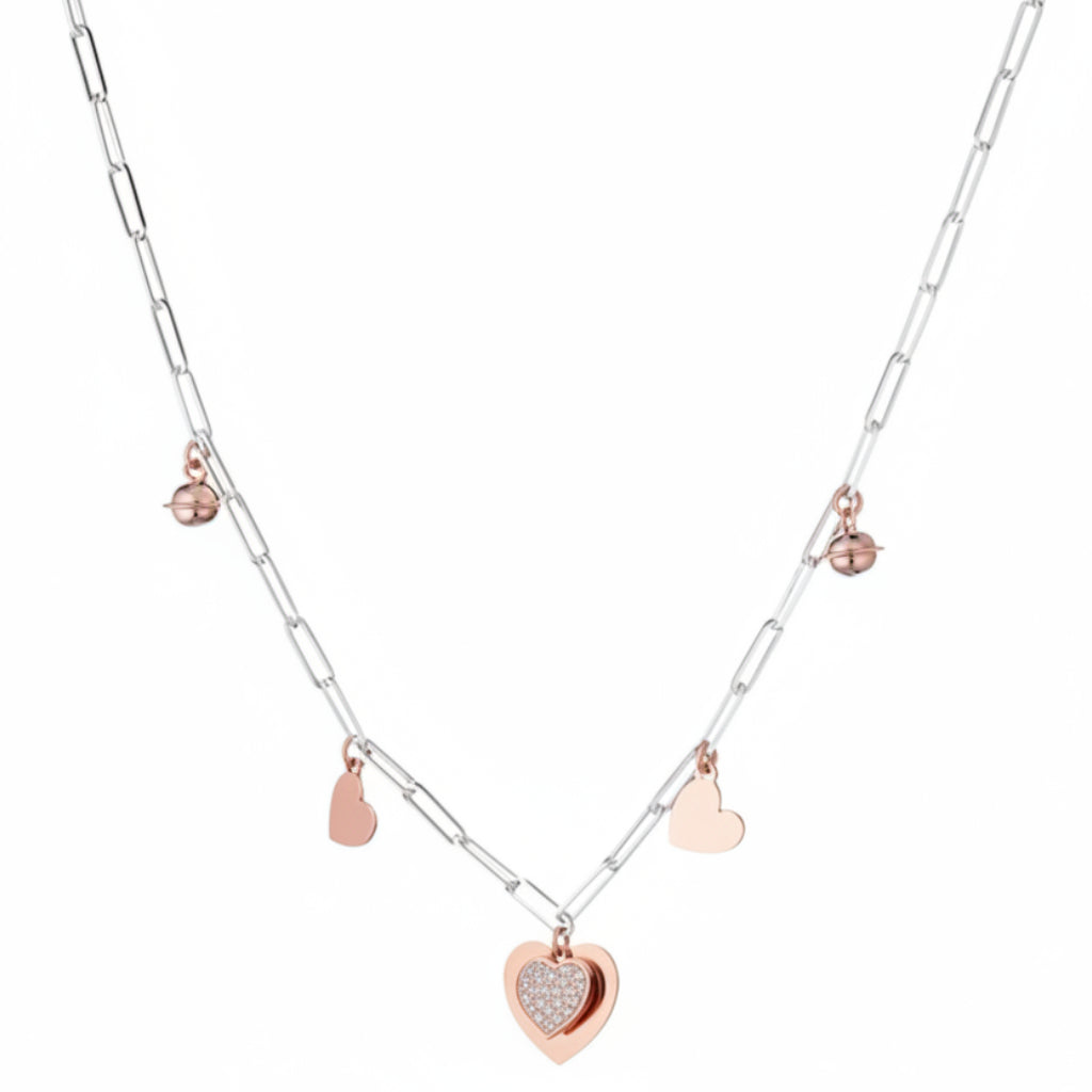 Marcello Pane Pepite Boules Necklace with Rosé Hearts