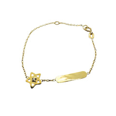 18KT Yellow Gold Baby Girl Bracelet with Star and Zirconia Tag