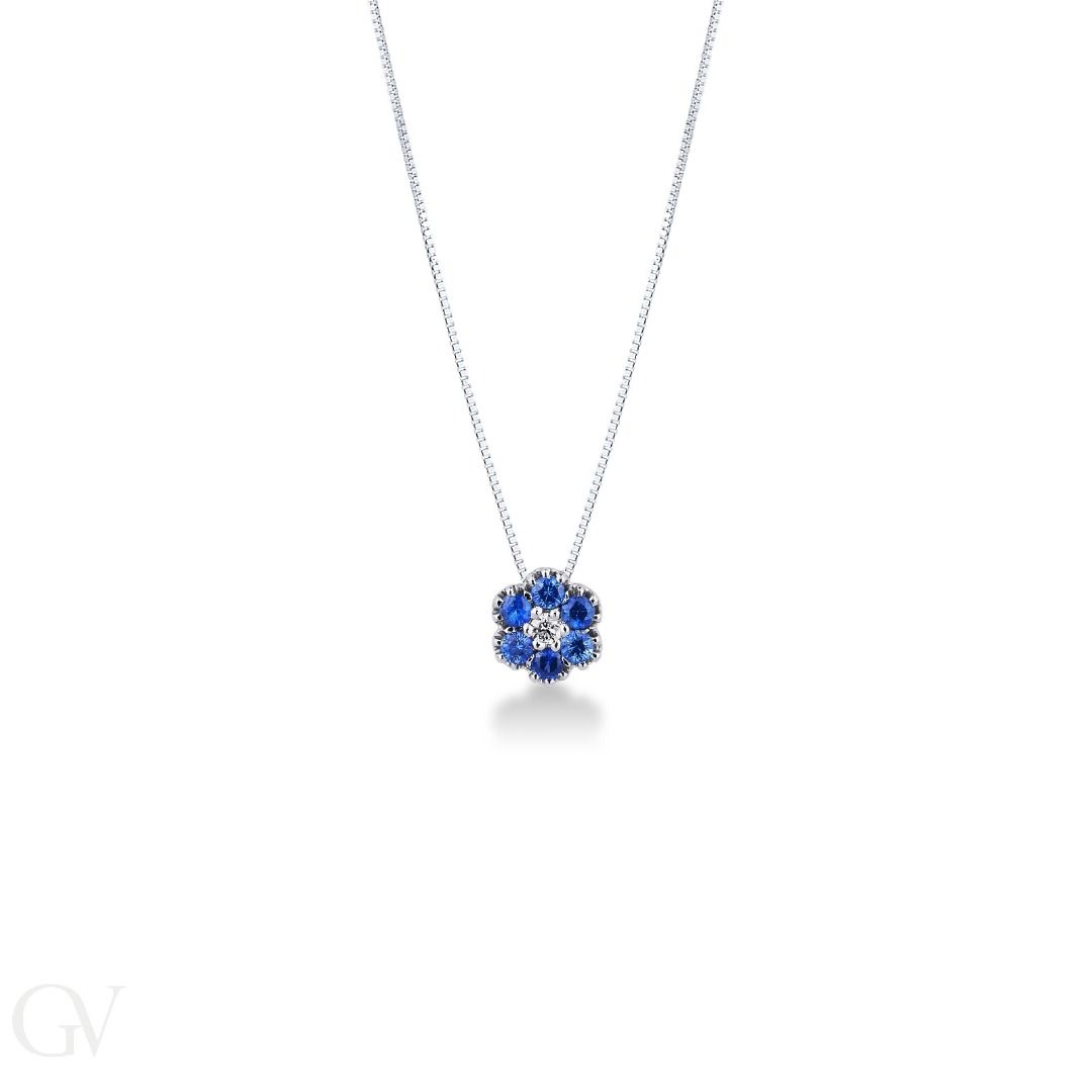 Bibigì White Gold Flower Necklace with Sapphires and Central Diamond