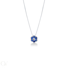 Bibigì White Gold Flower Necklace with Sapphires and Central Diamond