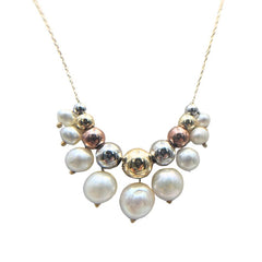 18KT Yellow, Rose and White Gold Necklace with Pearls