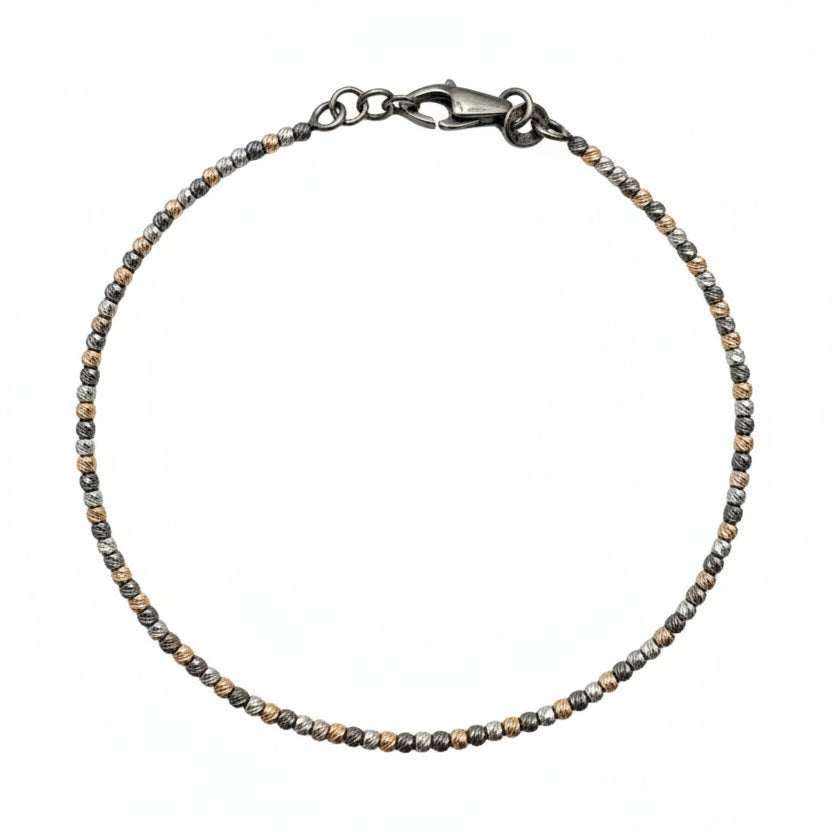 Pulsera de oro para hombre con esferas de diamantes blancos, rosas y bruñidos