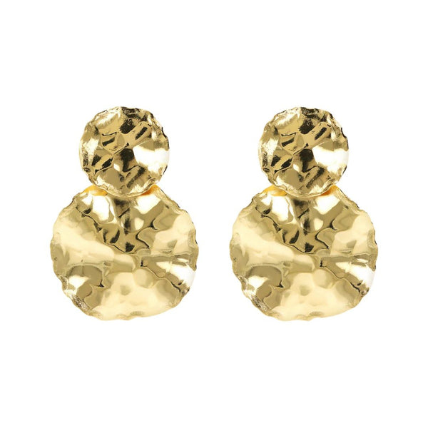 Etruscan Hammered Double Disc Graduated Pendant Earrings