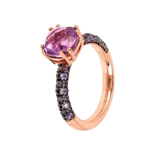 Bronzallure Solitaire Ring with Square Gem Prism and Amethyst Pavé