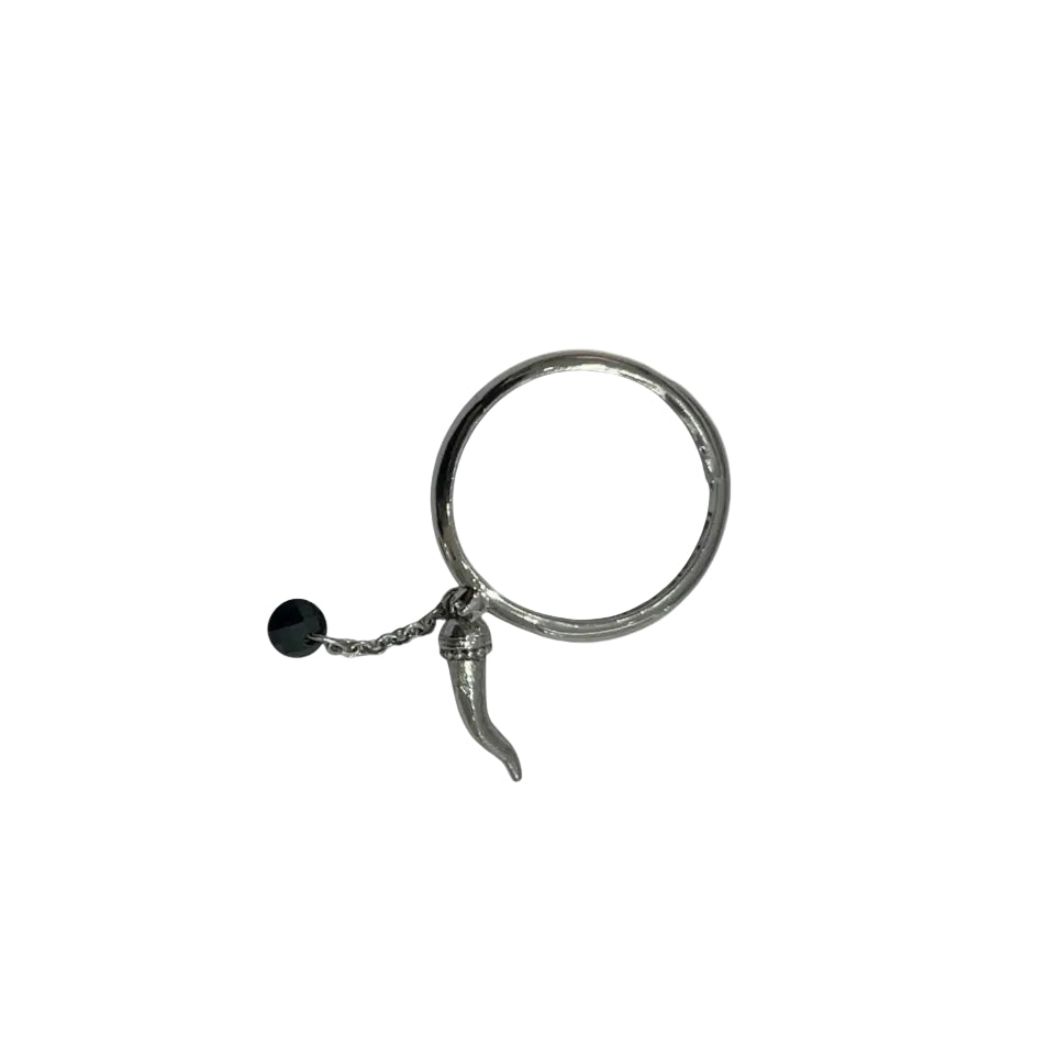 Anello Rebecca Lucciole Argentato con Cornino e Pietra Nera SLCABN31
