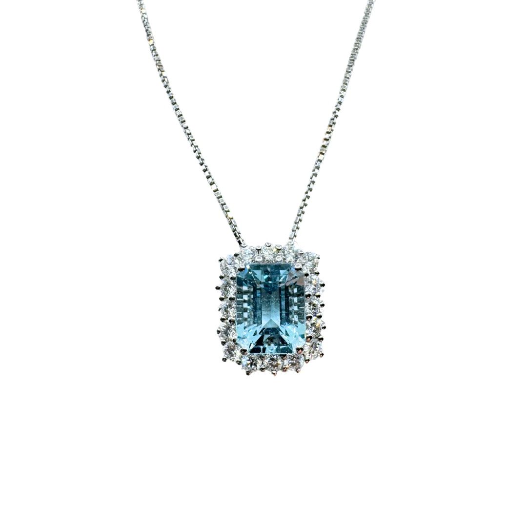 Collana Giorgio Visconti in Oro Bianco con pendente con Acquamarina Taglio Ottagonale e Diamanti GB34322D
