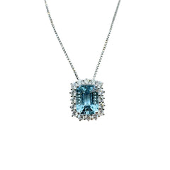Collana Giorgio Visconti in Oro Bianco con pendente con Acquamarina Taglio Ottagonale e Diamanti GB34322D