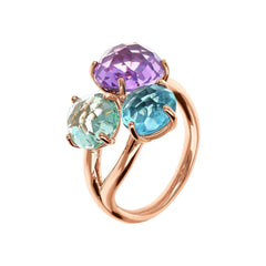 Anillo Bronzallure Trilogy con turmalina, amatista y mosaico de corte prismático
