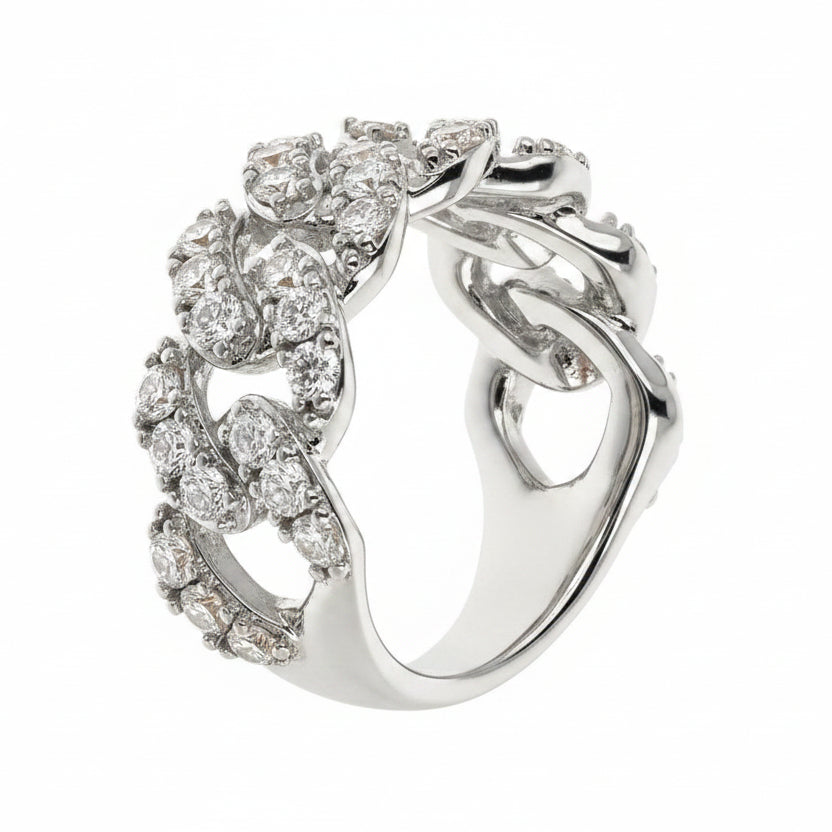 Anello Bronzallure A Fascia Catena Grumetta Squadrata Bianca Con Pavé Di Cubic Zirconia WSBZ02329W.WHI-CZ