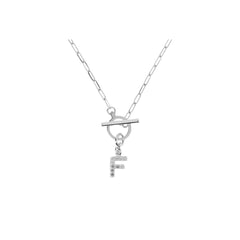 Bronzallure Necklace with Paper Chain with Pavé Letter and T-Bar Clasp