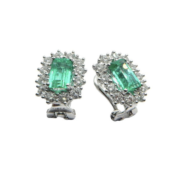 Orecchini Mirco Visconti a Lobo con Clip in Oro Bianco Diamanti e Smeraldi MV242