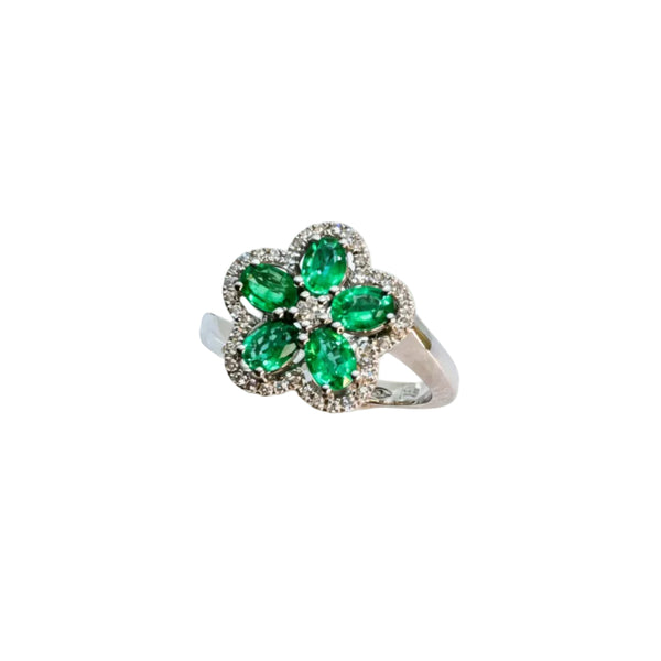 Anello in Oro Bianco con Smeraldi Taglio Ovale e Diamanti OSD442