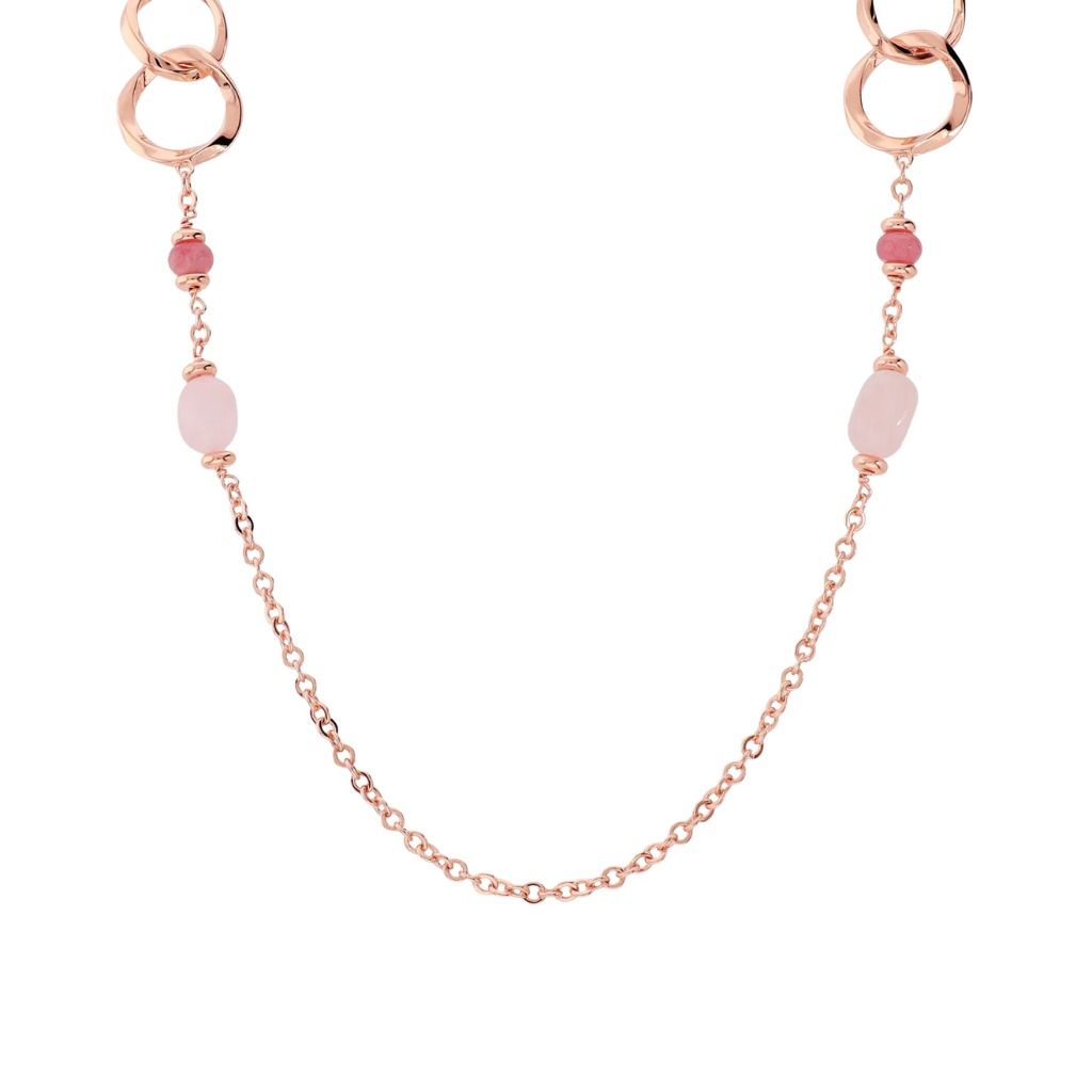 Collana Bronzallure Lunga con Maglie ad Anelli e Quarzite Rosa WSBZ02624.RQ