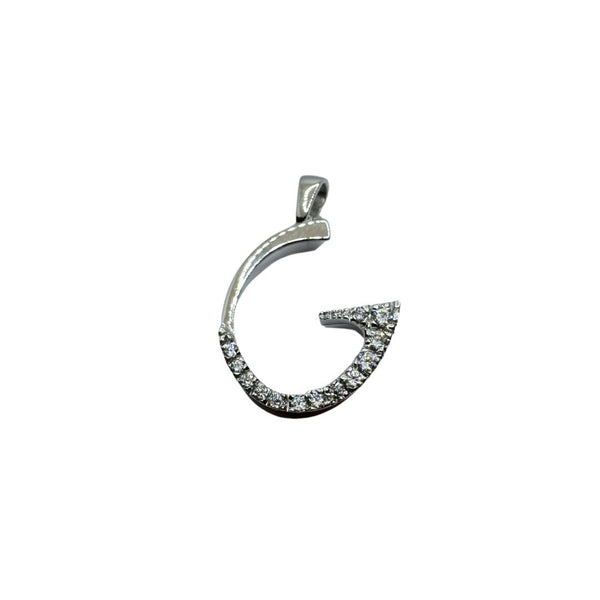 Pendente in Oro Bianco 18 KT Lettera G con Zirconi PND04