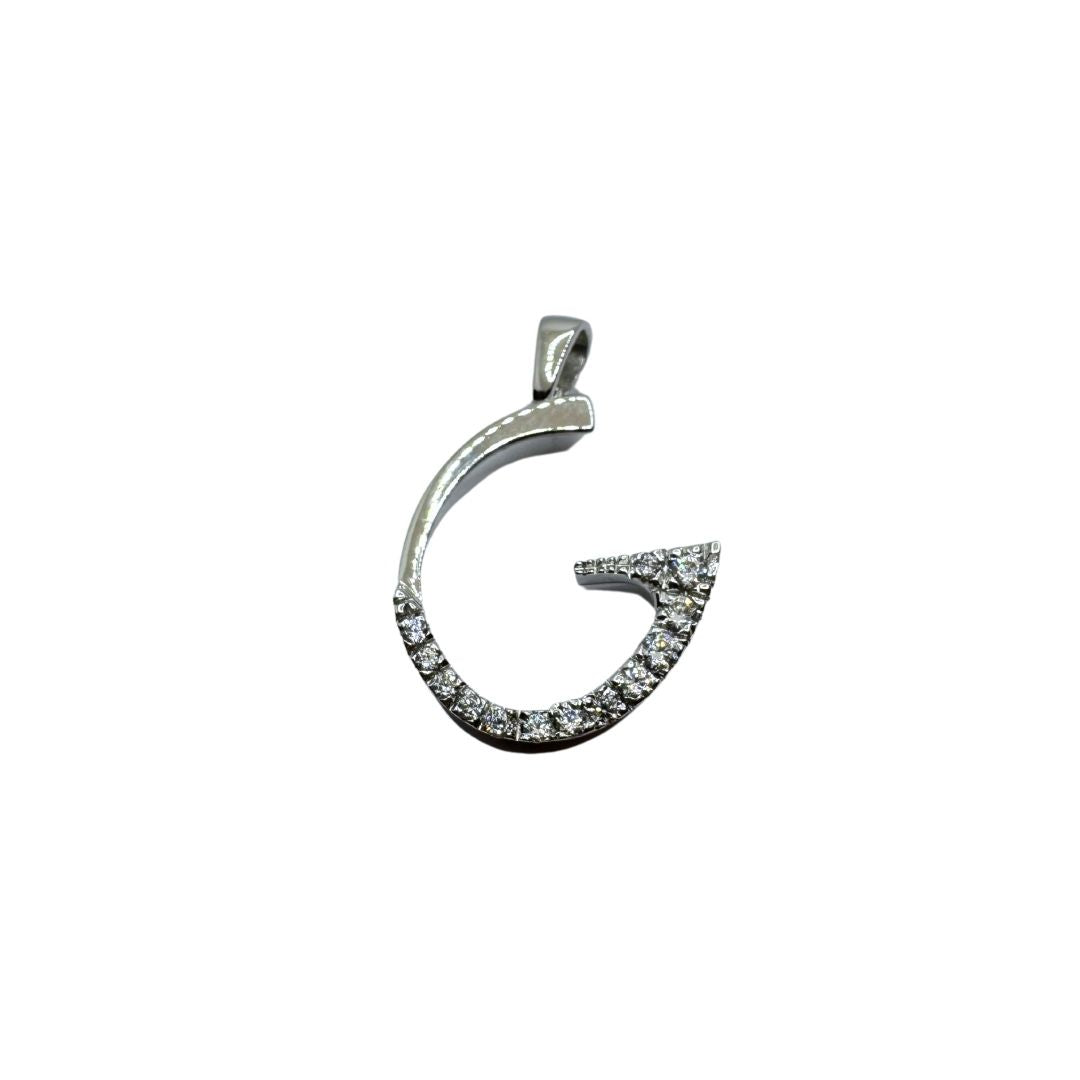 18KT White Gold Pendant Letter G with Zirconia