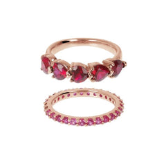 Bronzallure Double Ring in Golden Rose with Red Stones