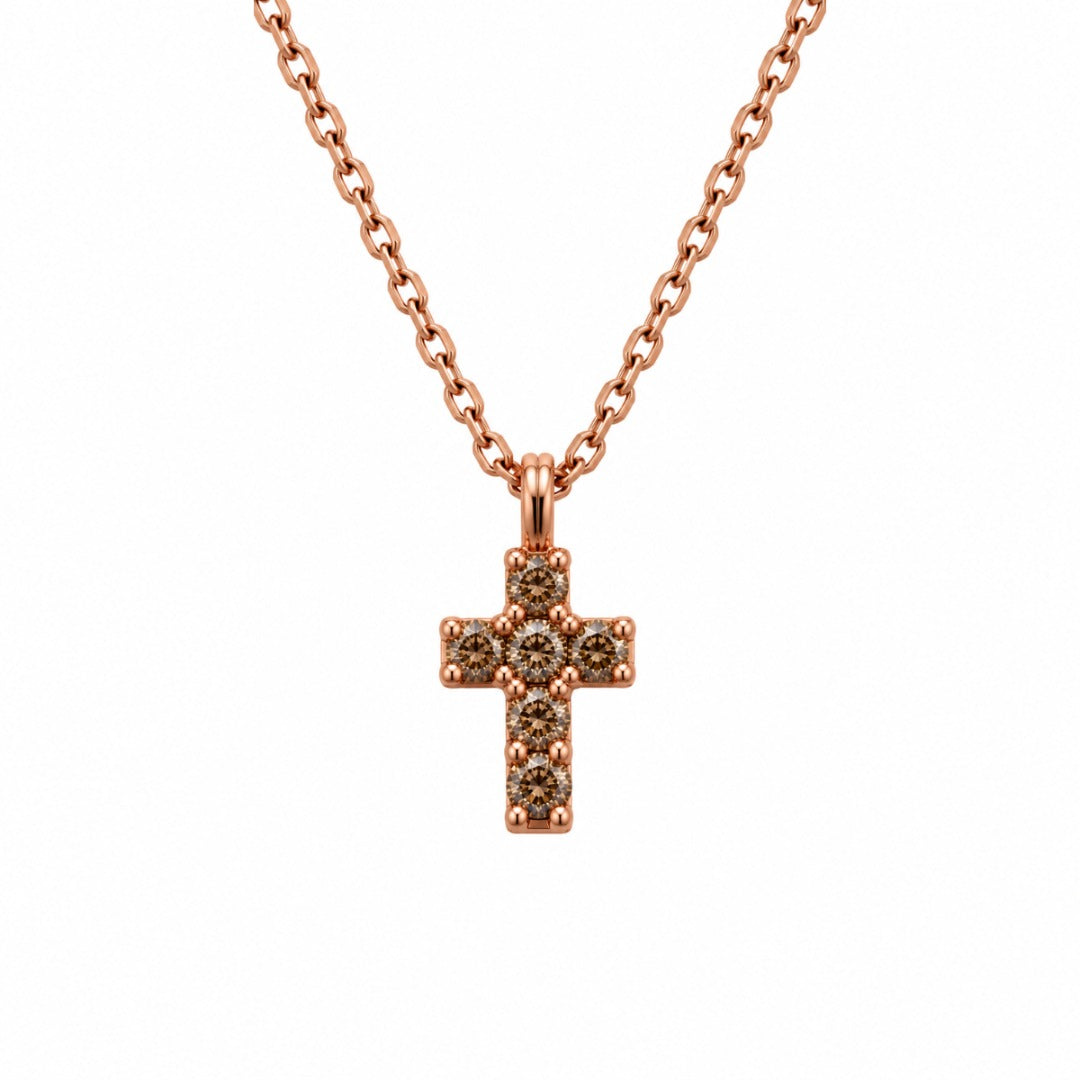 Collana Iannelli Croce in Oro Rosa 18 KT e Diamanti Brown M82A200