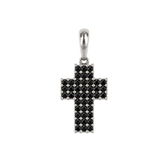 Ciondolo Handmade Croce in Oro Bianco 18 KT Reversibile con Zirconi Bianchi e Neri CND11