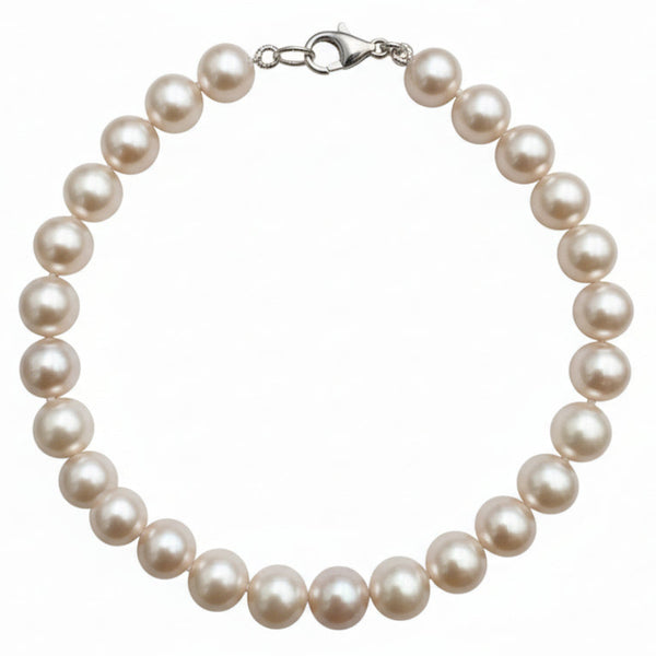 Bracciale con Perle d'Acqua Dolce e Moschettone in Oro Bianco -