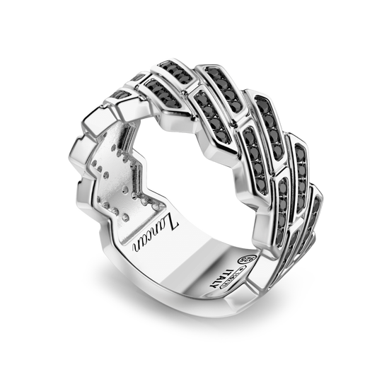 Anello Zancan Uomo in Argento a Fede con Pietre Nere