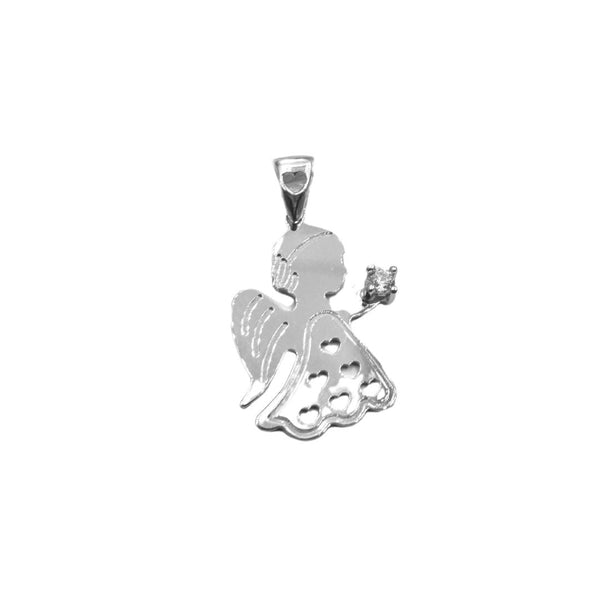 Colgante de ángel de oro blanco con circonita