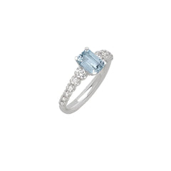 Anello Giorgio Visconti in Oro Bianco 18 KT con Acquamarina taglio Ottagonale e Diamanti Naturali a Scalare AB17008BA