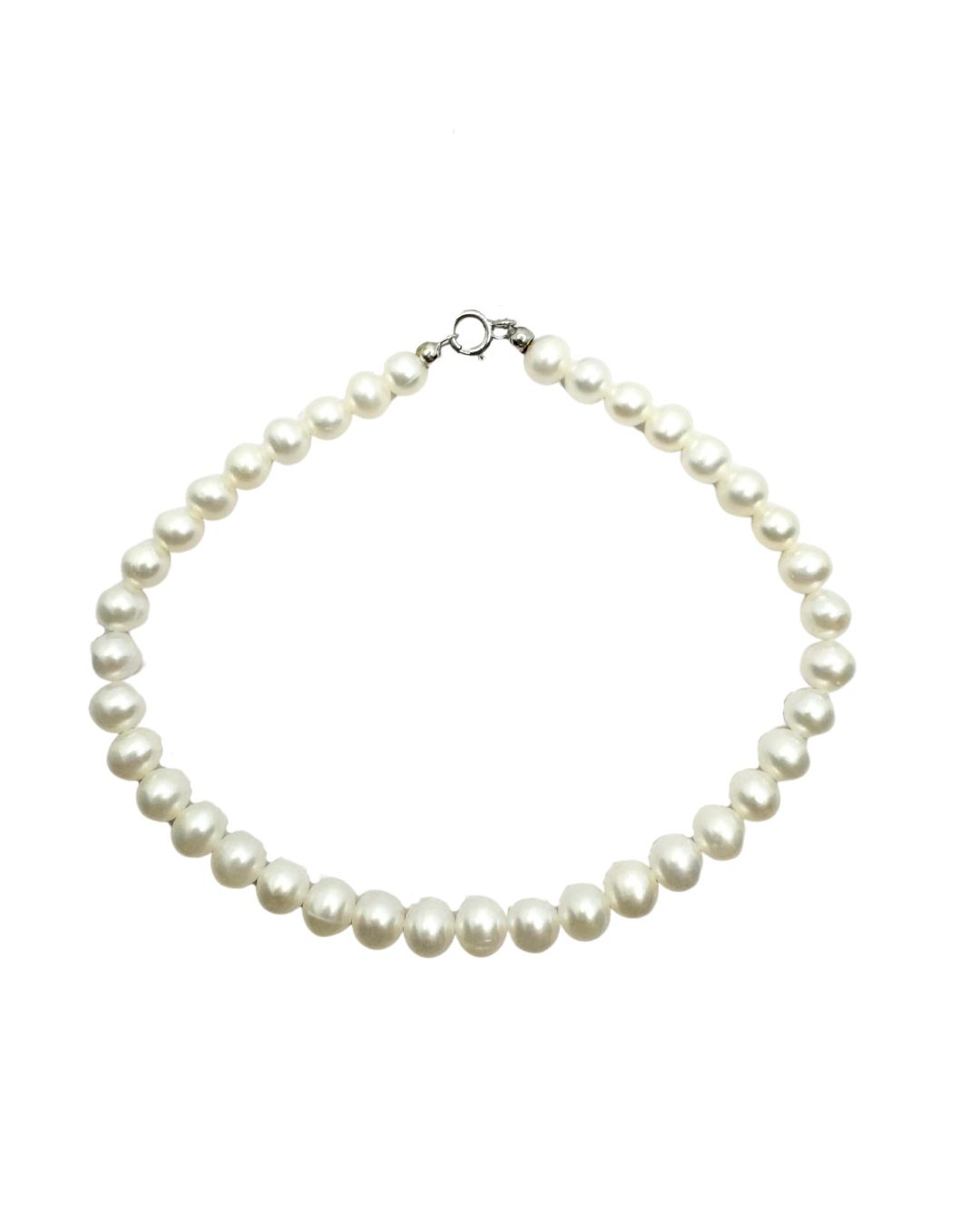 Bracciale con Perle d'Acqua Dolce con Moschettone in Oro Bianco