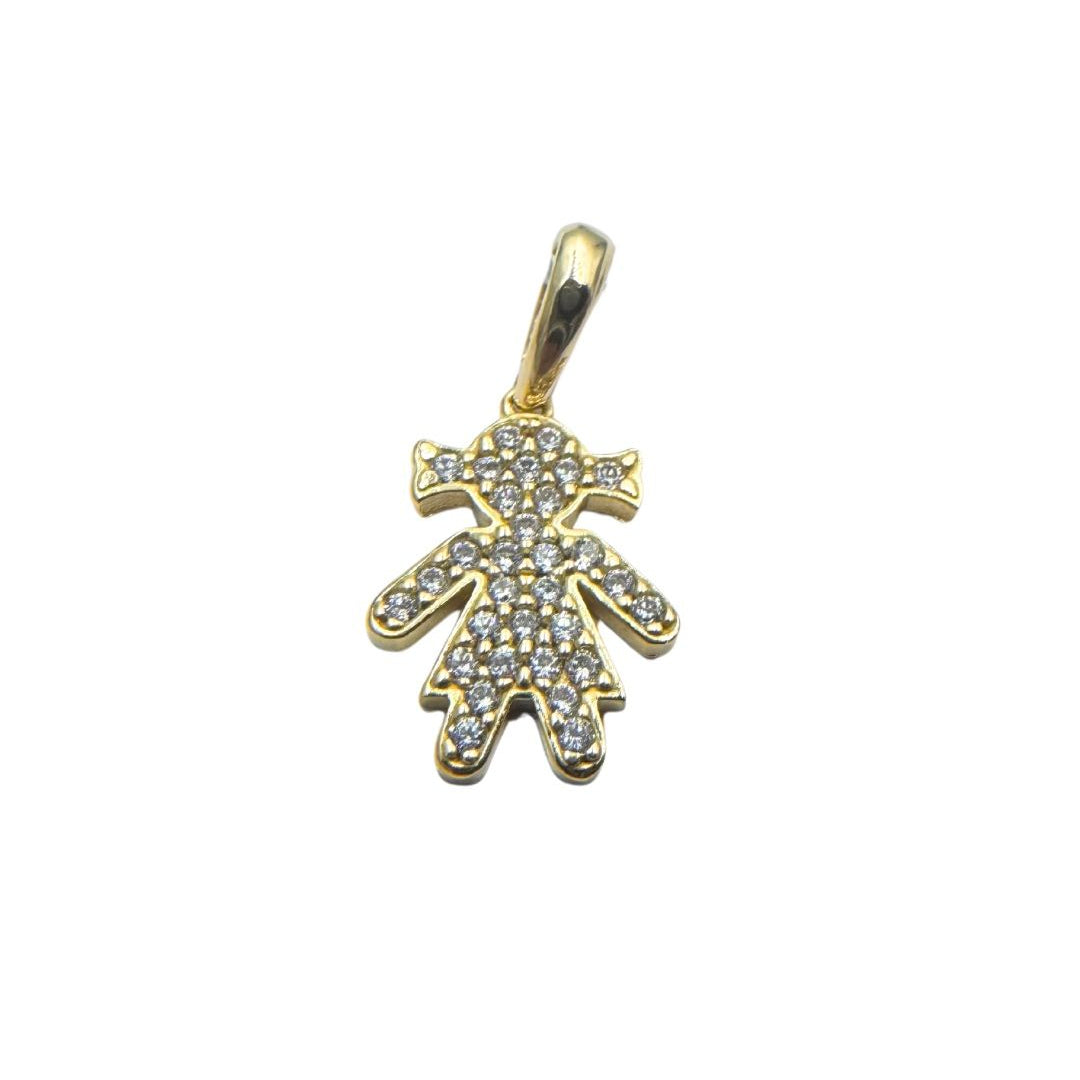 Yellow Gold Baby Girl Pendant with Zircons
