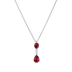Collana Duo in Oro Bianco 18 KT con Rubini Naturali Ovale e Goccia e Diamante GI-805-16R