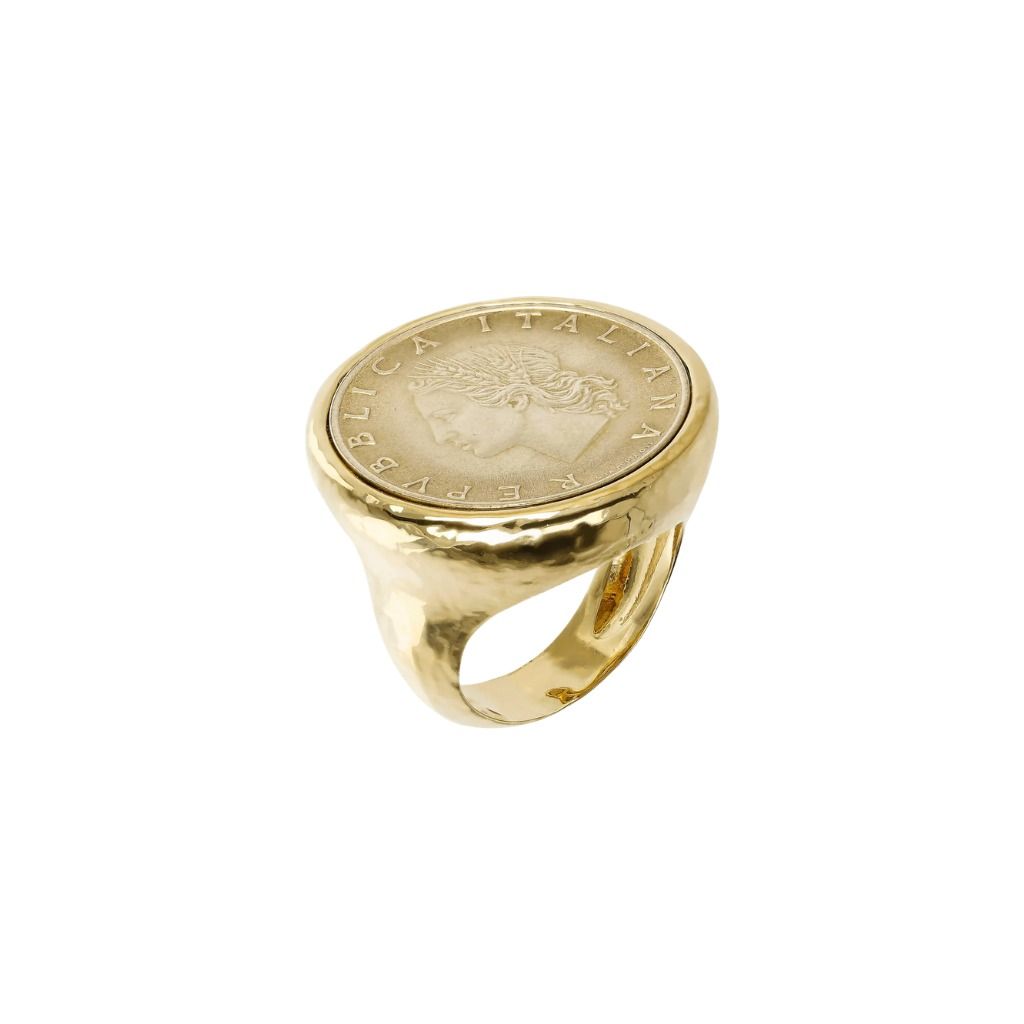 Anello Etrusca Chevalier Martellato con Moneta Originale WSET00399.YG
