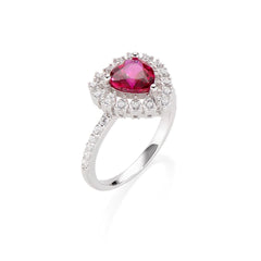 Anillo de polvo de estrellas con corte de corazón y circonitas blancas y rojas