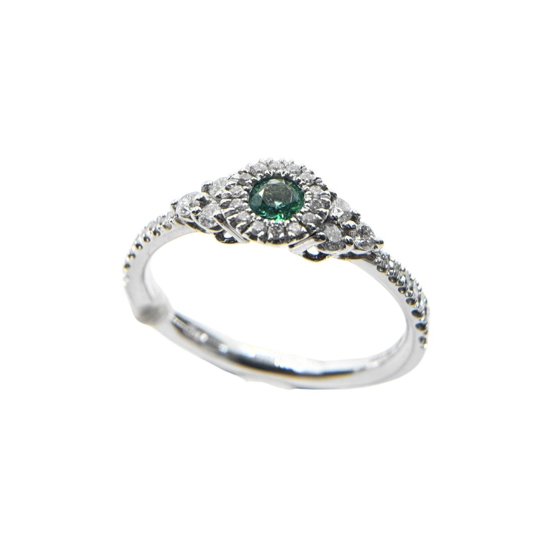 Giorgio Visconti White Gold Ring with Emerald and Diamonds