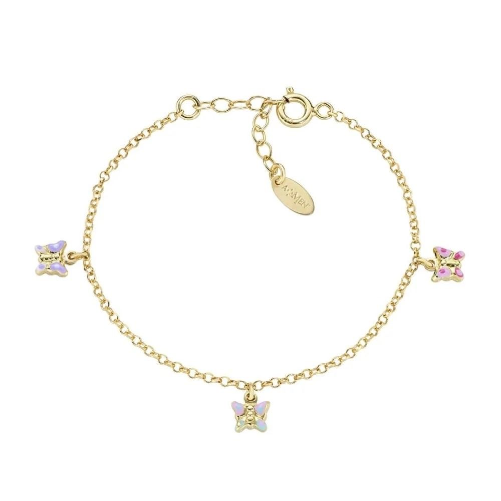 Pulsera Amén para Niñas con Colgante de Mariposas Esmaltadas en Rosa, Azul y Glicina