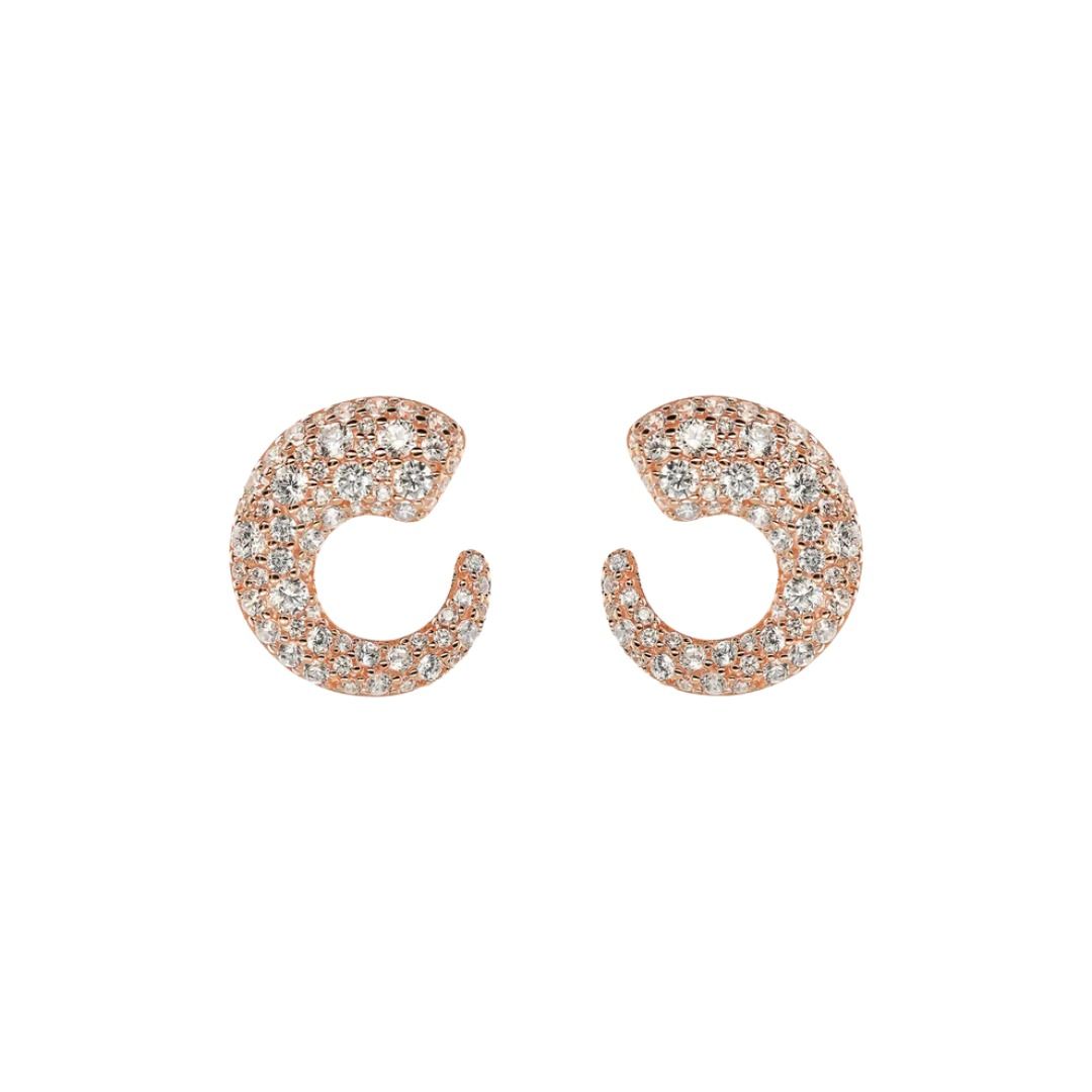 Bronzallure Semicircle Stud Earrings in Mixed Pavé and Graduated Rose Gold
